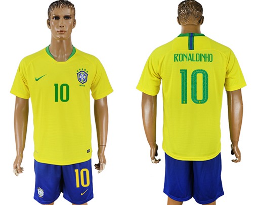 Brazil #10 Ronaldinho Home Soccer Country Jersey